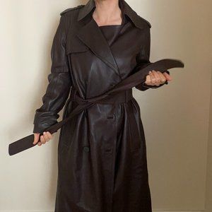 COPY - Massimo Dutti  Burgundy 100% Sheep Leather Trench Coat